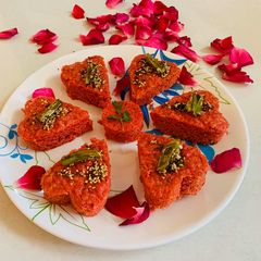 A picture of Heart shape Beetroot Dhokla.