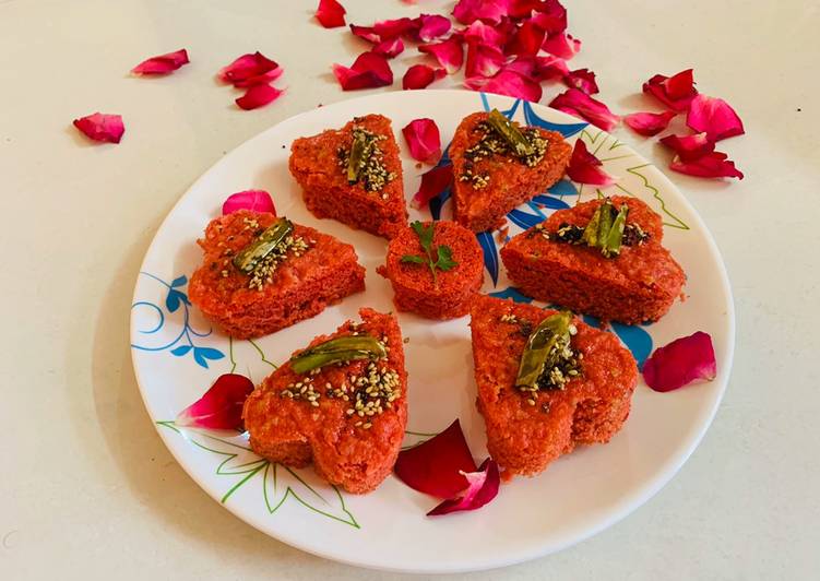 Recipe of Quick Heart shape Beetroot Dhokla