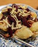 Jacket potato with curried corned beef and beetroot for dinner