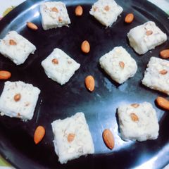 A picture of Delicious nutritious mava dry fruit Burfi for Diwali celebration.