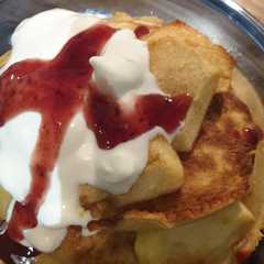 A picture of Baked apple and pancake bonanza.