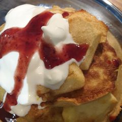 A picture of Baked apple and pancake bonanza.