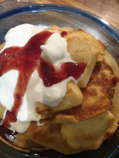 A picture of Baked apple and pancake bonanza.