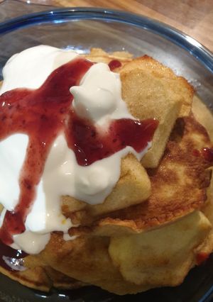 A picture of Baked apple and pancake bonanza.