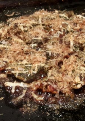 A picture of Okonomiyaki Japanese savory pancake.