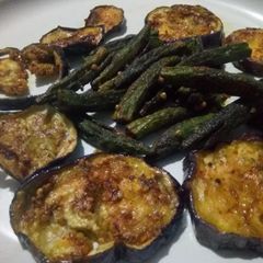 A picture of Fry brinjal and ladyfinger.