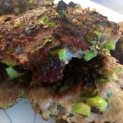 A picture of Choy Sum Pork Patty and Rice.