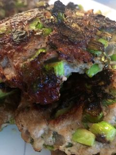 A picture of Choy Sum Pork Patty and Rice.
