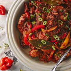 A picture of Caribbean Inspired Brown Stew Chicken.