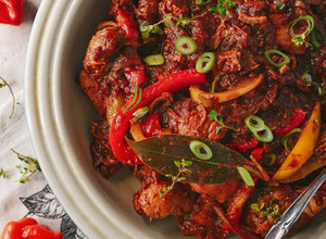 A picture of Caribbean Inspired Brown Stew Chicken.
