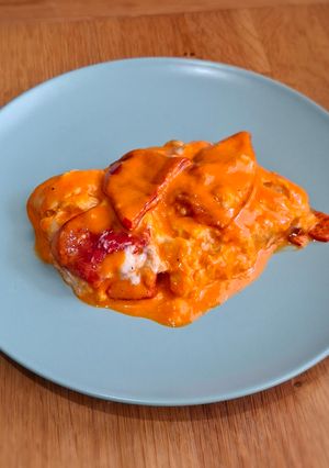 Una foto de Pastel de pimientos del piquillo con bacalao