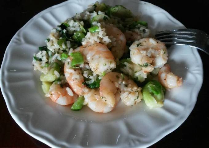 Quick recipe! Shrimp and brussels sprout risotto