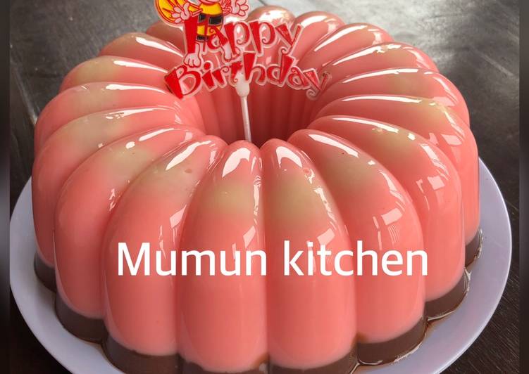 Resep Pudding lychee susu strawberry &amp; lapis coklat ala mumun | Cara Bikin Pudding lychee susu strawberry &amp; lapis coklat ala mumun Yang Enak dan Simpel