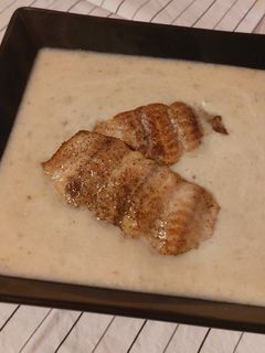 Birsalmás csicsóka krémleves sült harcsafilével recept fotója