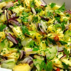 A picture of Pineapple, cucumber, red onion and chilli Salsa.