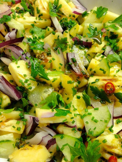 A picture of Pineapple, cucumber, red onion and chilli Salsa.