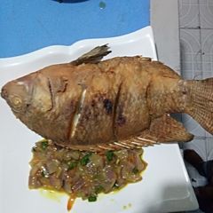 A picture of Crispy fried fish with sauce.