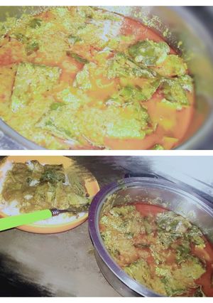 A picture of Gram flour Colocasia leave curry.