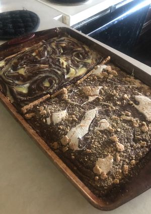 A picture of One pan S’mores and caramel cheesecake swirl brownies.