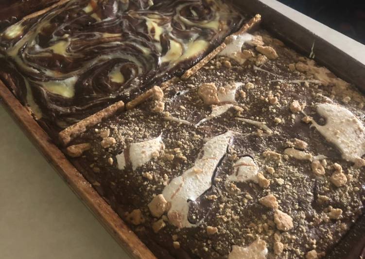 Steps to Prepare Speedy One pan S’mores and caramel cheesecake swirl brownies