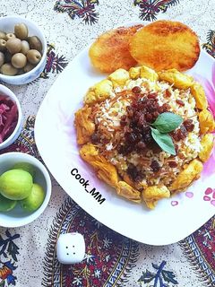 عکسی از دستور رشته پلو با مرغ زعفرانی