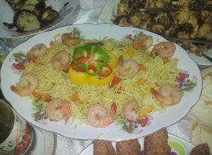 صورة لوصفة قريدس مع رز برياني