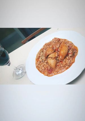 Una foto de Arroz con aletas de calamar