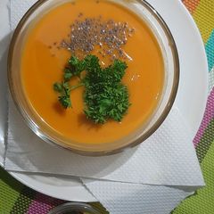 Butternut soup with chia seeds toppings A picture of Butternut soup with chia seeds toppings.