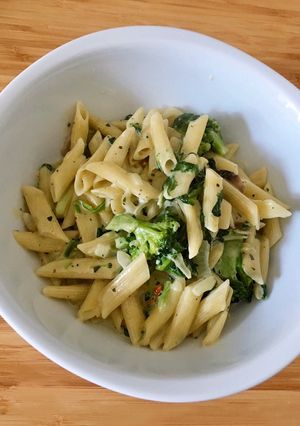 Une photo de One pot pasta crémeux aux petits légumes