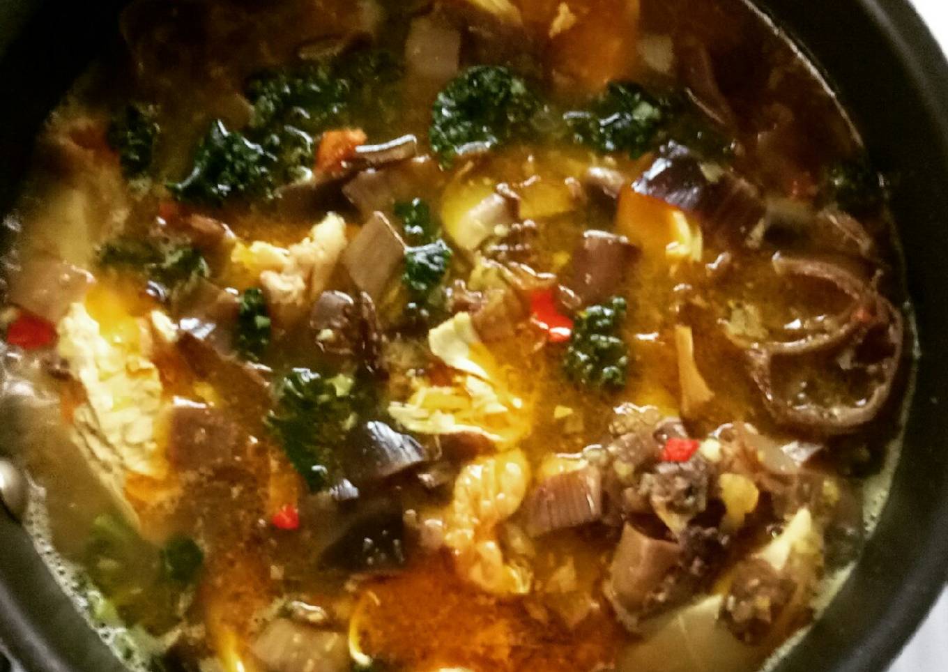 Banana flower, cabbage and chicken in a cellar soup