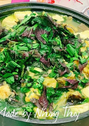 Hình của món Cá lăng om chuối đậu.
