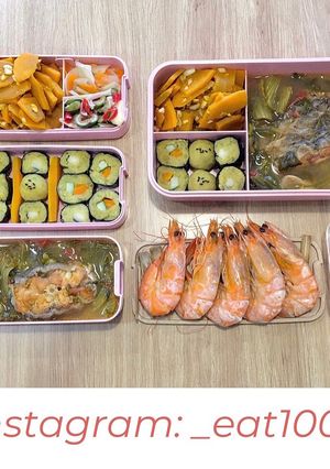 Hình của món Day 21 : Tôm hấp bia sả, cá nấu chua, kimbap khoai lang_eat1000.