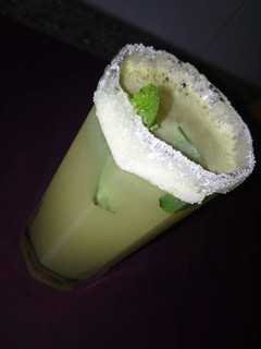 A picture of Pineapple/cucumber/ginger juice.