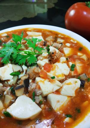 Hình của món Đậu hũ non sốt nấm thịt.