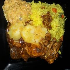 A picture of Potatoes and chicken meal.