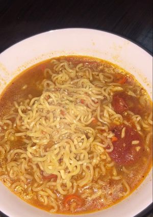 Foto resep Mie tumis kari ayam pedas