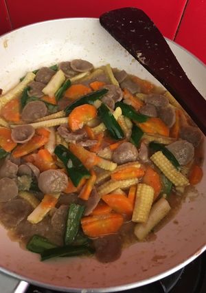 Foto resep Tumis putren bakso (jagung muda)