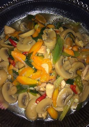 Foto resep Ayam cah jamur pedas
