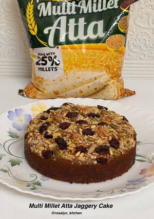 A picture of Soft and Super Moist Multi Millet Atta Jaggery Cake.