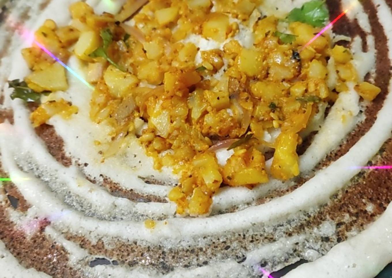 Masala Dosa, sambar, coconut, dhania chutney