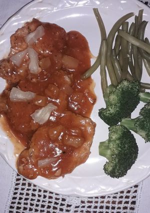 Una foto de Lomo en salsa dulce con piña