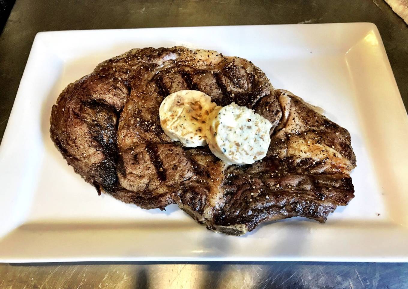 Wagyu Ribeye with Caramelized Shallot & Blue Cheese Butter