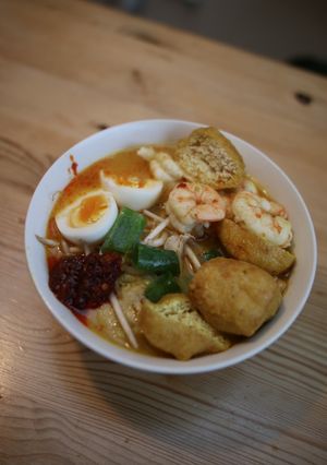 A picture of Laksa (Malaysian Curry Noodles).
