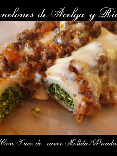 Una foto de Canelones de acelga y Ricota Con tuco de carne molida/picada 👌