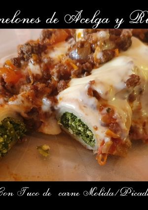 Una foto de Canelones de acelga y Ricota Con tuco de carne molida/picada 👌