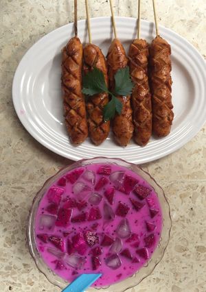 Foto resep Sosis bakar spesial dan soup buah naga