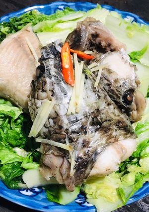 Hình của món Cá lóc hấp cải thảo.