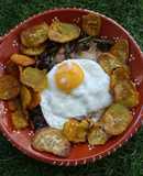 Bife de peru com cogumelos e espargos com molho à "café"