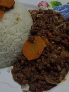 A picture of Braised rice with western beans stew.