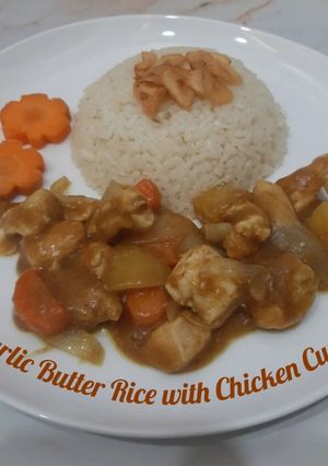 Foto resep Garlic Butter Rice with Chicken Curry
